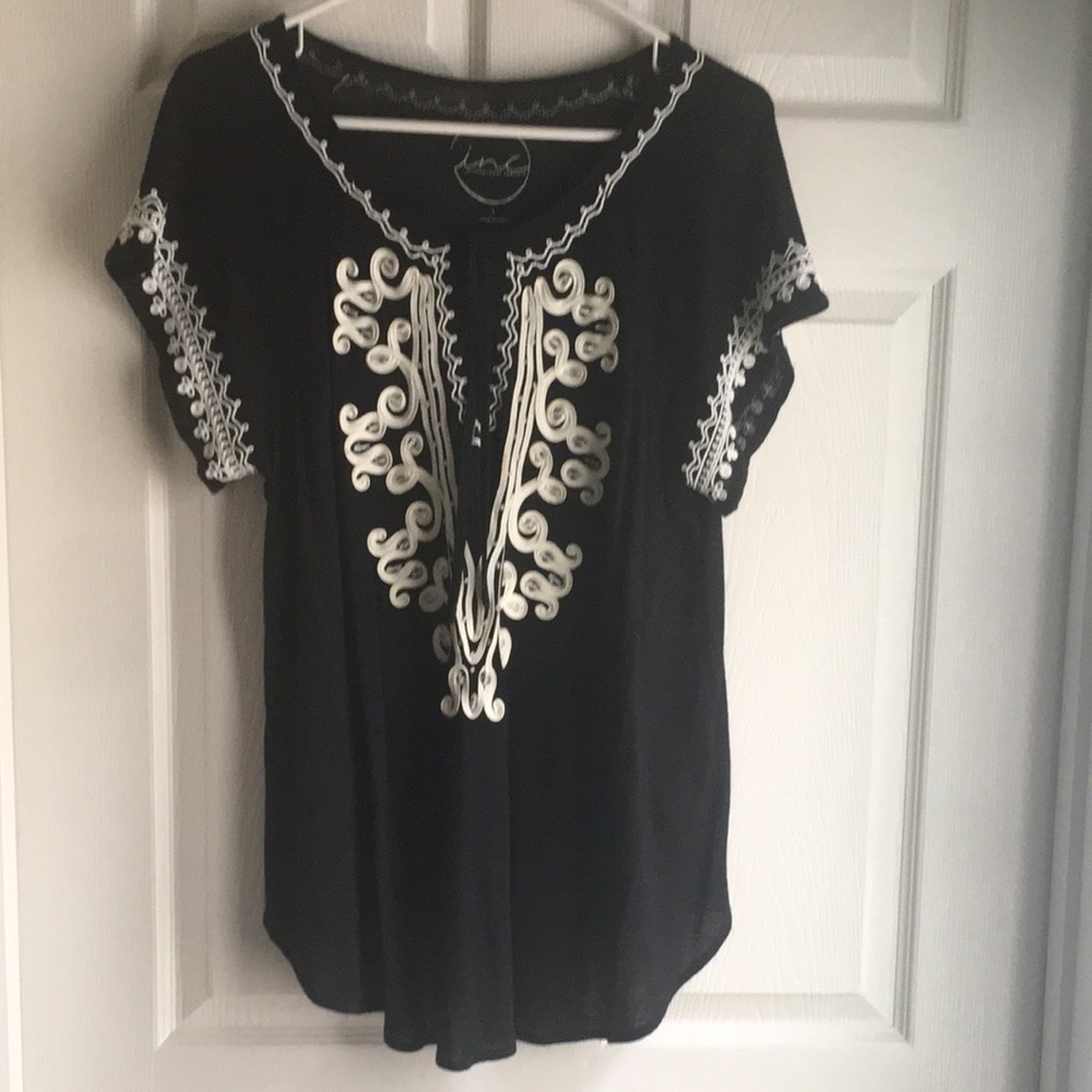 Black and White Embroidered Women's Top